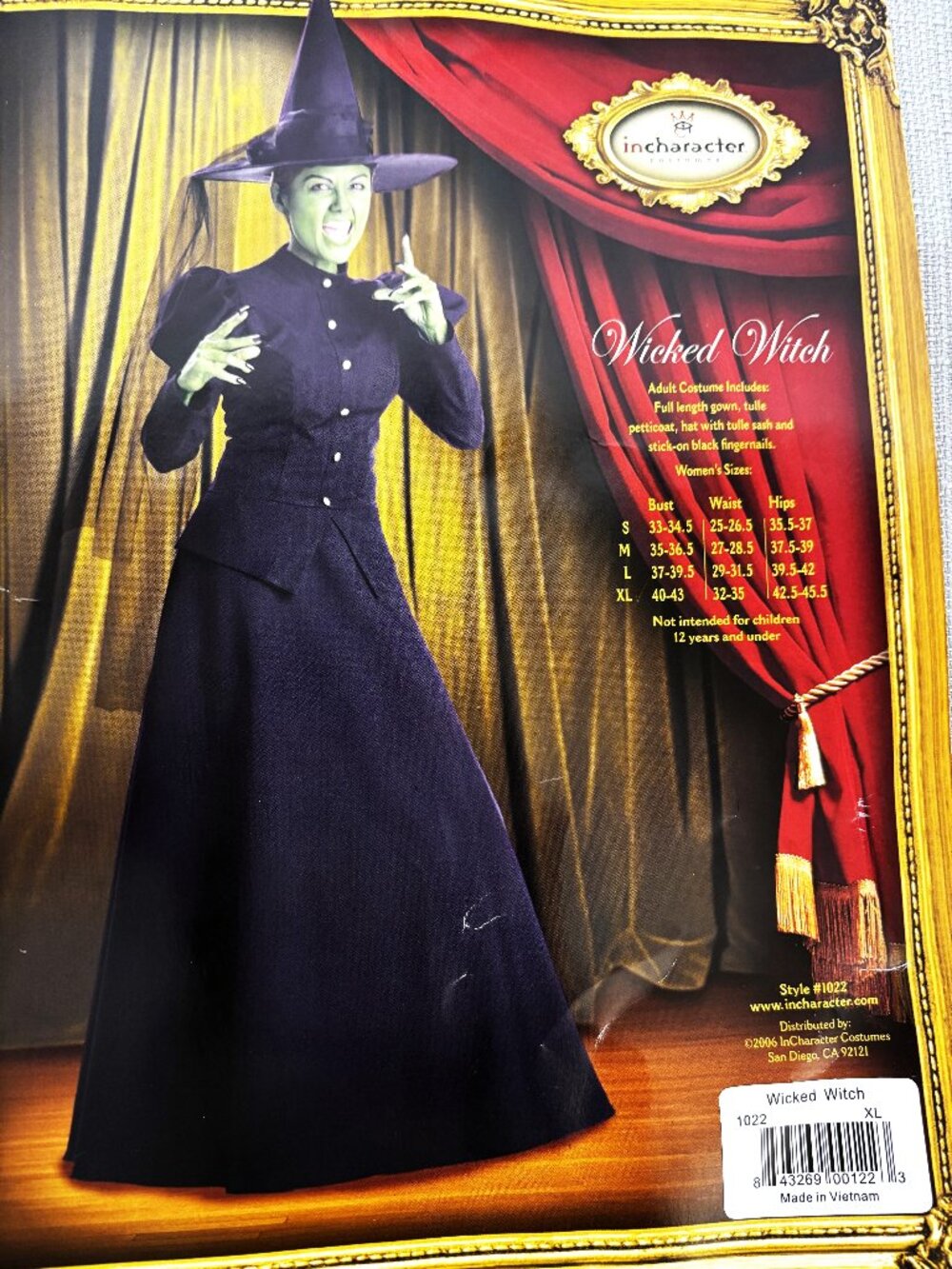 Wicked Witch Classic Blk Oz style w/ Hat Incharacter Costumes NWT NOS SZ XL